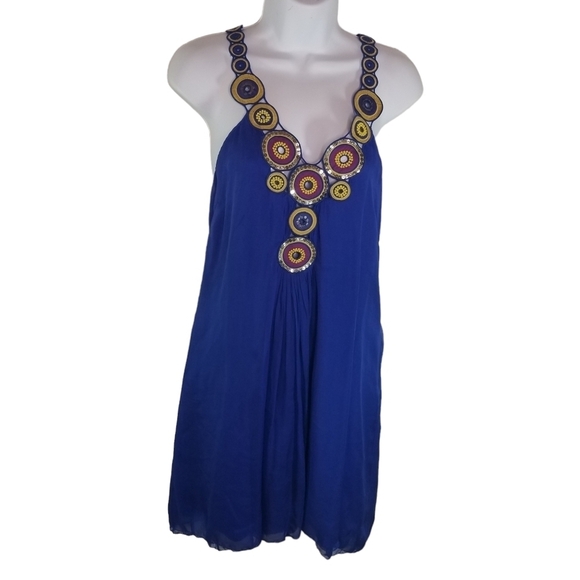 Y2k Catherine Malandrino blue embellished silk dress